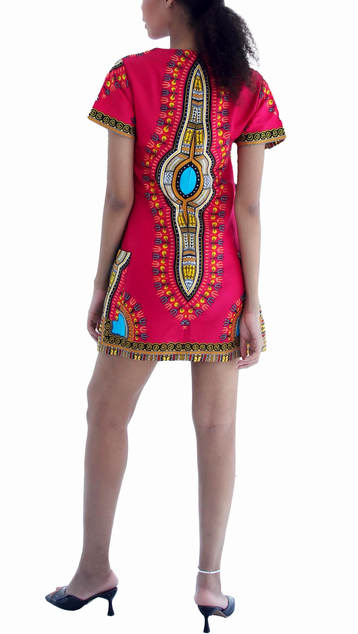 DA'IKI Fitted African Dashiki Frock Side Pocket with Zipper Back 70s Cotton Dress - Image 4